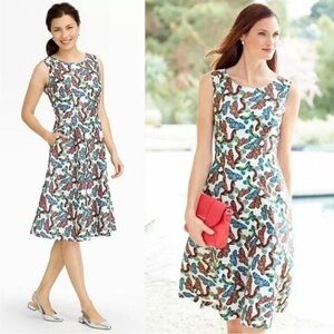NWT. Talbots 6 Butterfly Linen Cotton Blend A Line Dress.